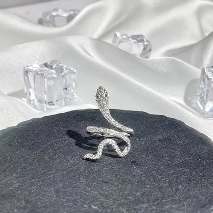 Hip-Hop Cool Style Snake Copper Plating Inlay Rhinestones Open Rings