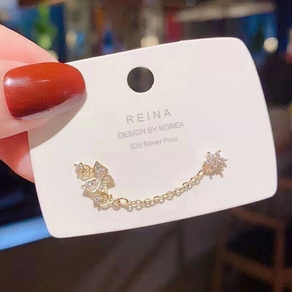 2 Pieces Retro Flower Copper Inlay Zircon Drop Earrings Ear Studs 1 Pair