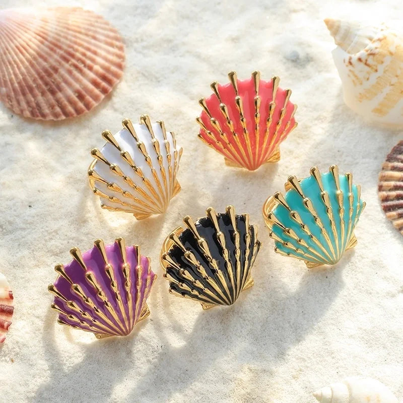 Casual Vacation Beach Shell 304 Stainless Steel 14K Gold Plated Enamel Plating Open Rings