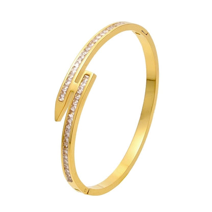 Minimalist Shiny Geometric Titanium Steel Gold Plated Zircon Bangle In Bulk
