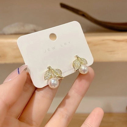 10 Pieces Minimalist Heart Shape Flower Bow Knot Imitation Pearl Alloy Rhinestone Irregular Women\'S Earrings 1 Pair