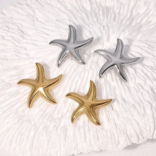 1 Pair Vacation Marine Style Beach Starfish 304 Stainless Steel 18K Gold Plated Ear Studs