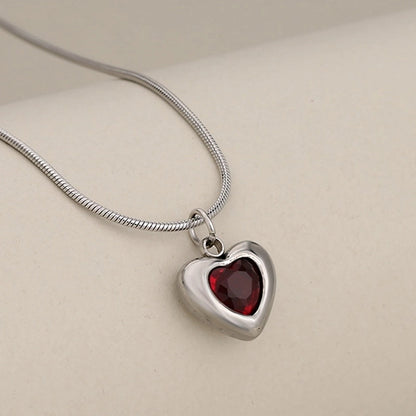 Princess Cute Classic Style Heart Shape 304 Stainless Steel Zircon Inlay Stainless Steel Necklaces