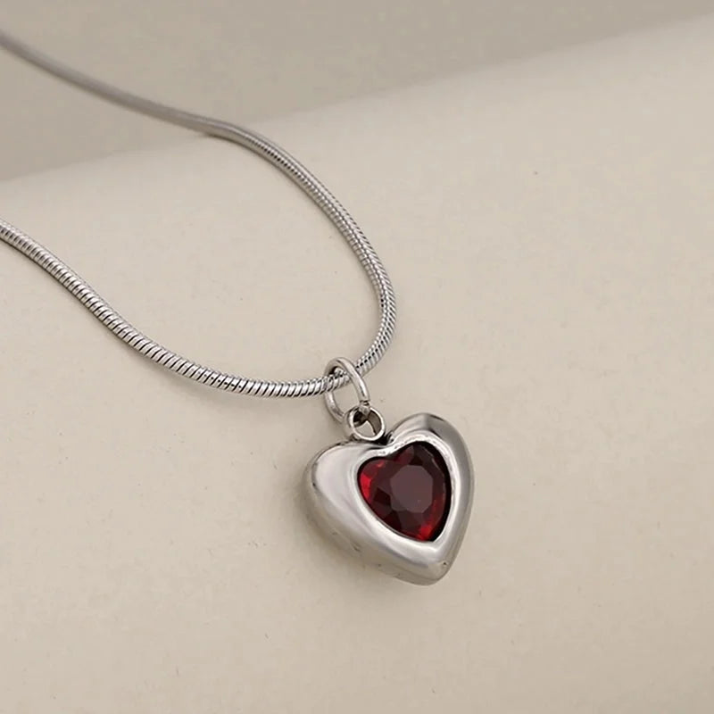 Princess Cute Classic Style Heart Shape 304 Stainless Steel Zircon Inlay Stainless Steel Necklaces