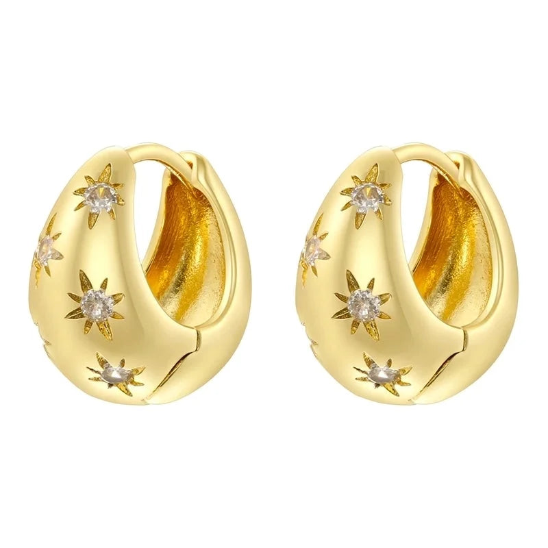 1 Pair Elegant Eight Awn Star Square Oval Plating Copper Zircon 18K Gold Plated Earrings