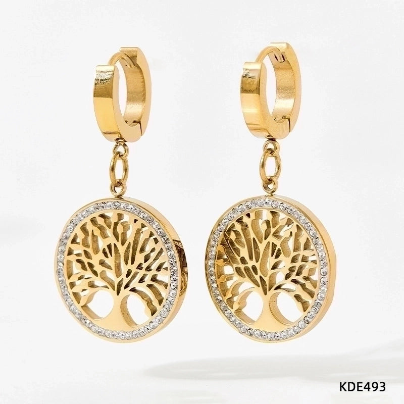 Style Tree Stainless Steel Drop Earrings Plating Inlay Zircon Stainless Steel Earrings