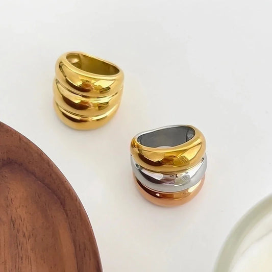 Nordic Style Exaggerated Color Block 316 Stainless Steel 18K Gold Plated Irregular Rings