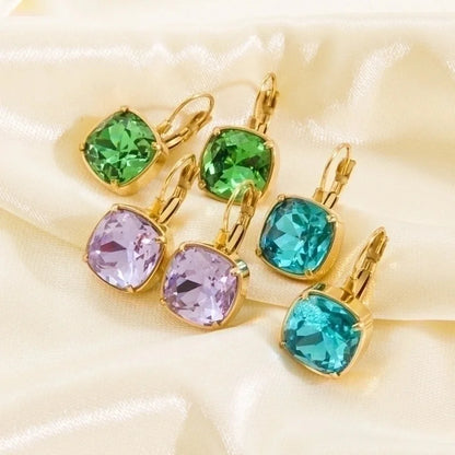3 Pairs Retro Roman Style Geometric Plating Inlay 304 Stainless Steel Zircon 14K Gold Plated Drop Earrings