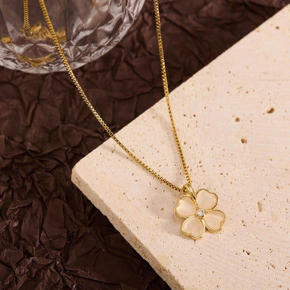 Titanium Steel Copper Leaf Heart Shape Pendant Necklace