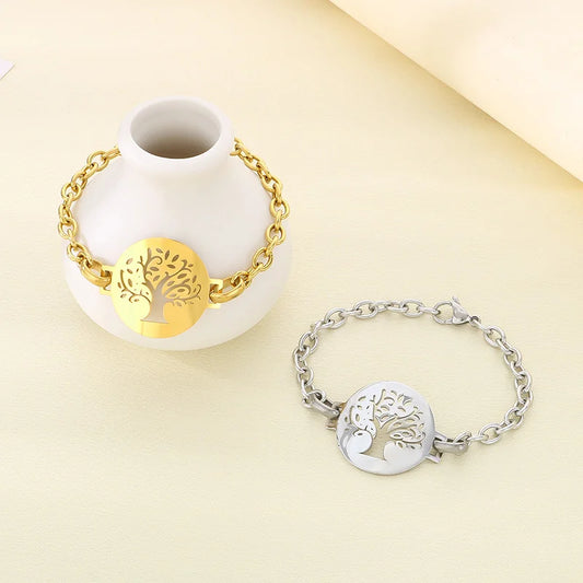 Personalized Punk Geometric Hollow Life Tree Christmas Bracelet O Chain Women's Titanium Steel Jewelry