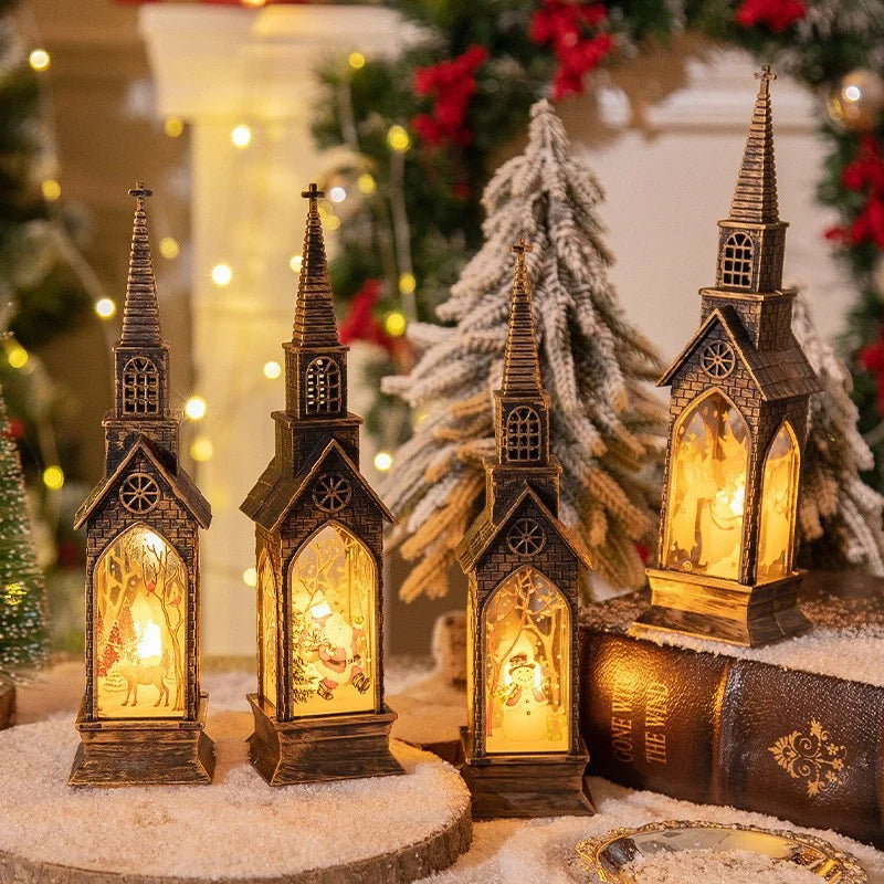 2 Pieces Christmas Decoration Church Style Light Emitting Cartoon Ornaments Atmosphere Night Light Plastic Candle Light Ornaments