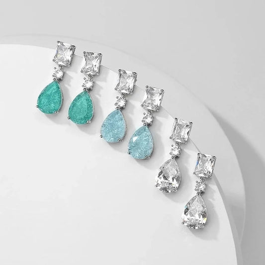 1 Pair Original Design Water Droplets Inlay Copper Artificial Gemstones Drop Earrings