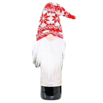 Cross-border New Christmas Decorations Knitted Hat Forest Man Wine Bottle Cover Faceless Doll Wine Cover Red Wine Bottle Decoration