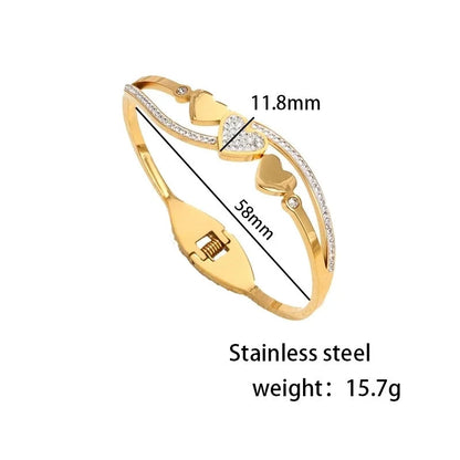 Casual Retro Punk Heart Shape Titanium Steel Artificial Diamond Bangle In Bulk