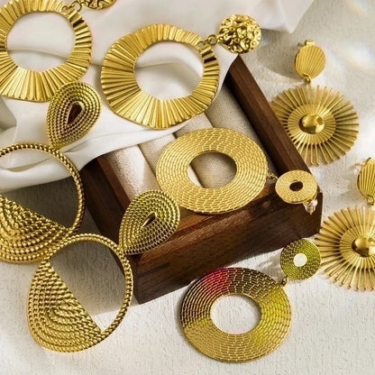 1 Pair Vintage Style Minimalist Artistic Round Water Droplets Irregular Stainless Steel Gold Plated Drop Earrings