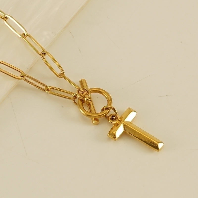 Fashion Letter 304 Stainless Steel Titanium Steel 18K Gold Plated Polishing Gold Plated Pendant Necklace