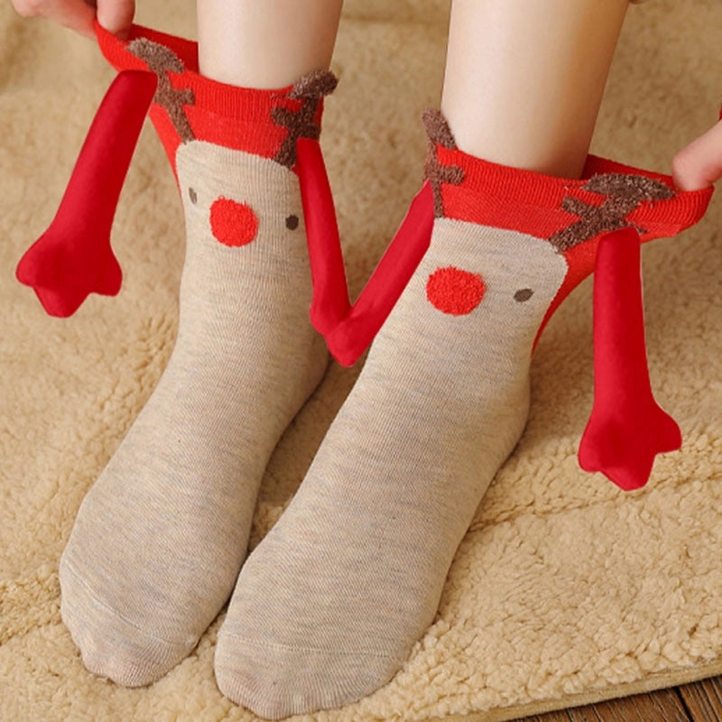 New Popular Christmas Socks Autumn And Winter Cotton Magnet Magnet Hand-holding Socks Mid-calf Length Socks In Stock
