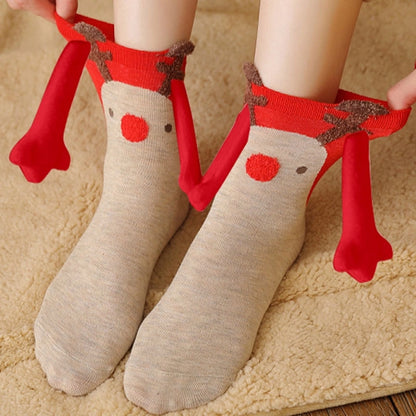New Popular Christmas Socks Autumn And Winter Cotton Magnet Magnet Hand-holding Socks Mid-calf Length Socks In Stock