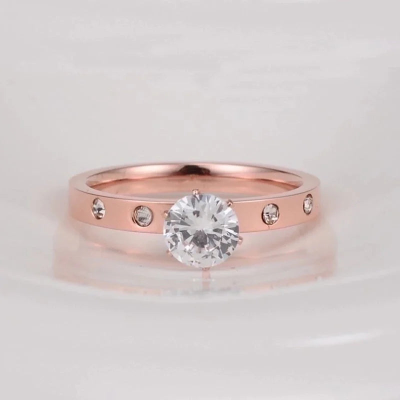 Minimalist Solid Color Titanium Steel Inlay Rhinestones Rings 1 Piece