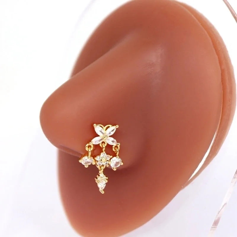 1 Piece Nose Rings & Studs Minimalist Classic Style Heart Shape Butterfly Stainless Steel Titanium Steel Copper Plating Inlay Rhinestones Zircon Gold Plated Nose Rings & Studs