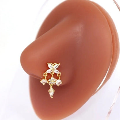 1 Piece Nose Rings & Studs Minimalist Classic Style Heart Shape Butterfly Stainless Steel Titanium Steel Copper Plating Inlay Rhinestones Zircon Gold Plated Nose Rings & Studs