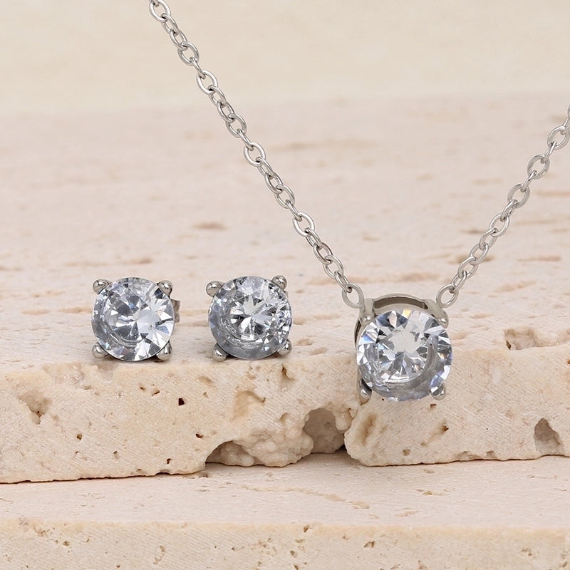 3 Pieces Minimalist IG Style Geometric 304 Stainless Steel Zircon Inlay Stainless Steel Jewelry Sets