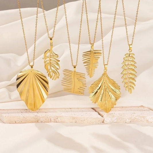 Minimalist Leaves 304 Stainless Steel Chain Pendant Necklace