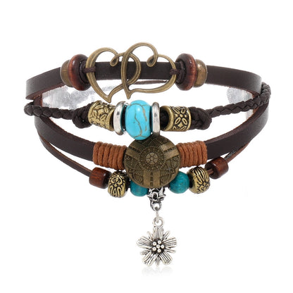 Ethnic Style Leaf Life Tree Butterfly Pu Leather Alloy Wooden Beads Beaded Inlay Artificial Gemstones Unisex Bracelets