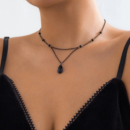 Imitation Crystal Metal Copper Tassel Plating Chain Water Droplets Necklace