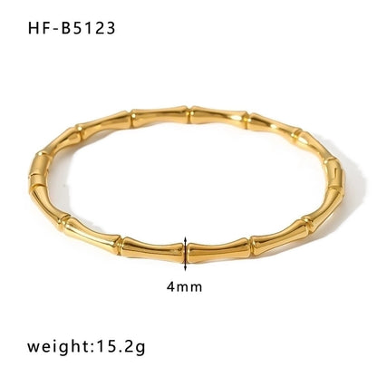 Basic Retro Leaf Solid Color Knot Stainless Steel 18K Gold Plated Bangle In Bulk
