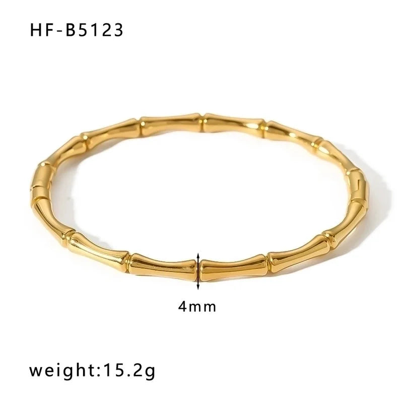 Basic Retro Leaf Solid Color Knot Stainless Steel 18K Gold Plated Bangle In Bulk