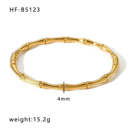 Basic Retro Leaf Solid Color Knot Stainless Steel 18K Gold Plated Bangle In Bulk