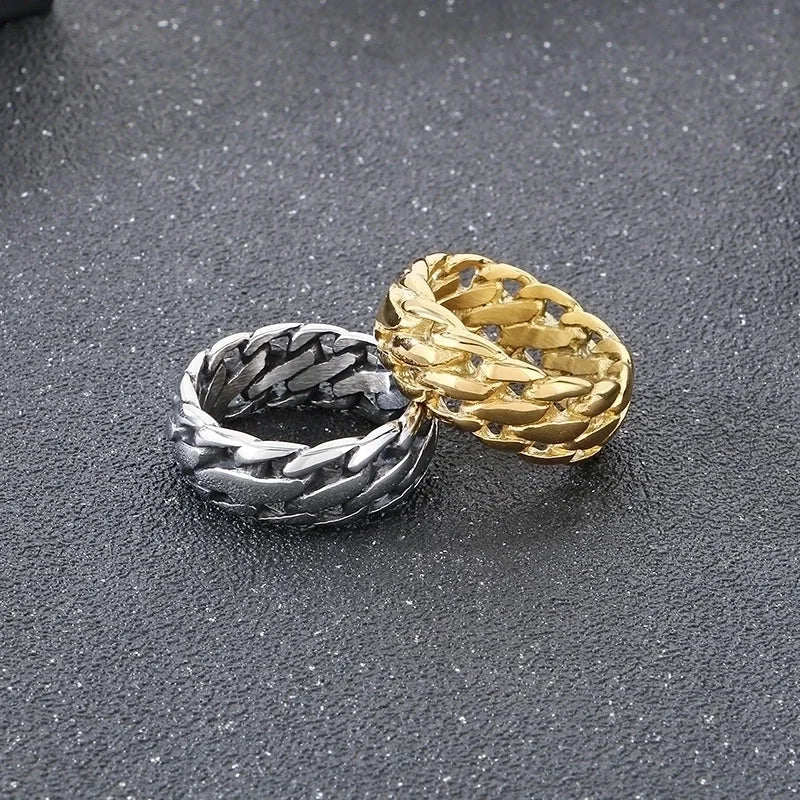 Hip-Hop Round 304 Stainless Steel 18K Gold Plated Rings
