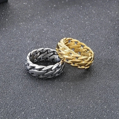 Hip-Hop Round 304 Stainless Steel 18K Gold Plated Rings