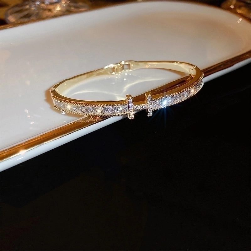 Minimalist Letter Solid Color Copper Zircon Bangle In Bulk