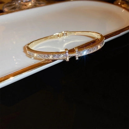 Minimalist Letter Solid Color Copper Zircon Bangle In Bulk