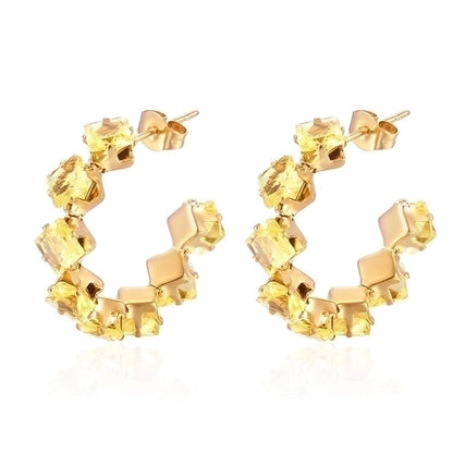 1 Pair Minimalist Commute Color Block Inlay 201 Stainless Steel Zircon 18K Gold Plated Earrings