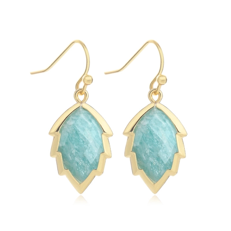 1 Pair Modern Style Sweet Leaves Natural Stone Copper Drop Earrings