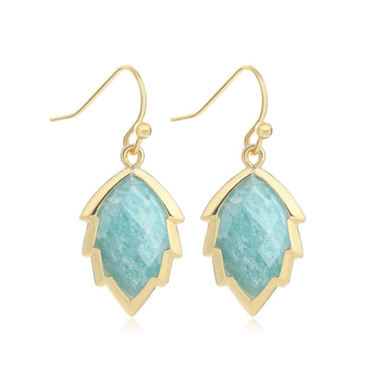 1 Pair Modern Style Sweet Leaves Natural Stone Copper Drop Earrings