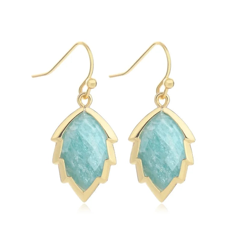 1 Pair Modern Style Sweet Leaves Natural Stone Copper Drop Earrings