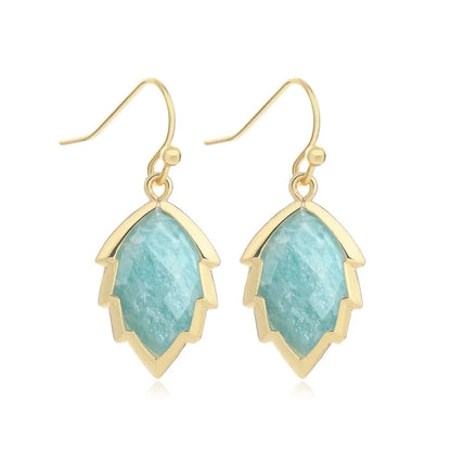 1 Pair Modern Style Sweet Leaves Natural Stone Copper Drop Earrings