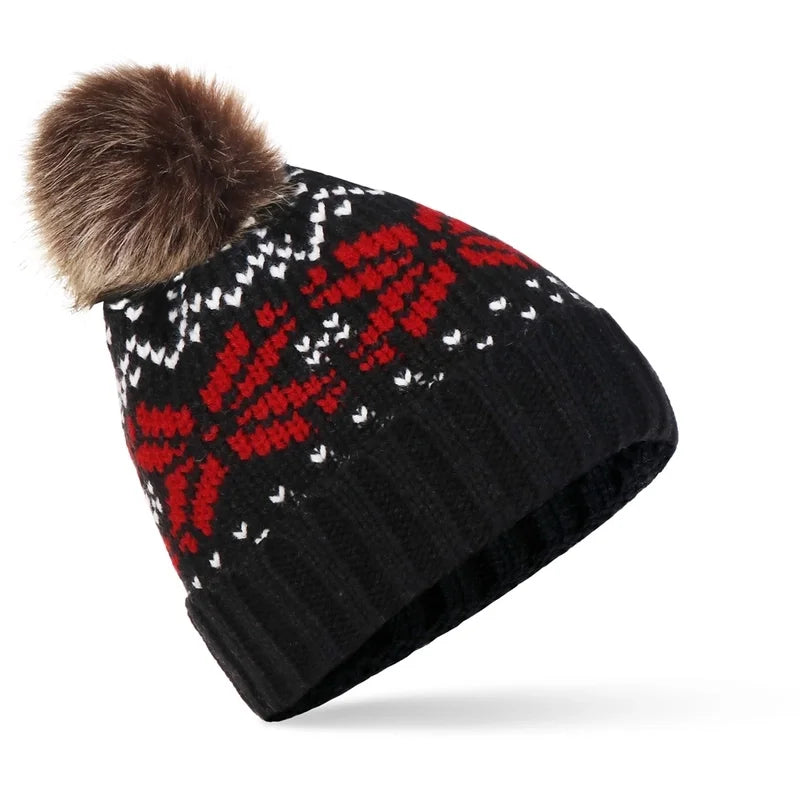 Women's Basic Retro Snowflake Pom Poms Eaveless Wool Cap
