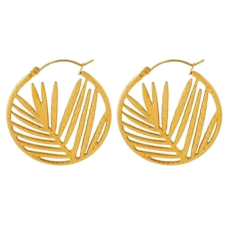 Ethnic Style Leaf Titanium Steel Hoop Earrings 1 Pair