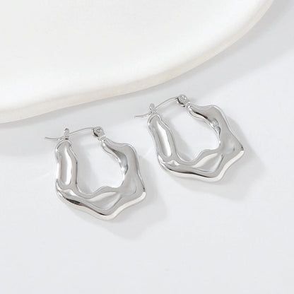 1 Pair Elegant Solid Color 316 Stainless Steel 18K Gold Plated Hoop Earrings