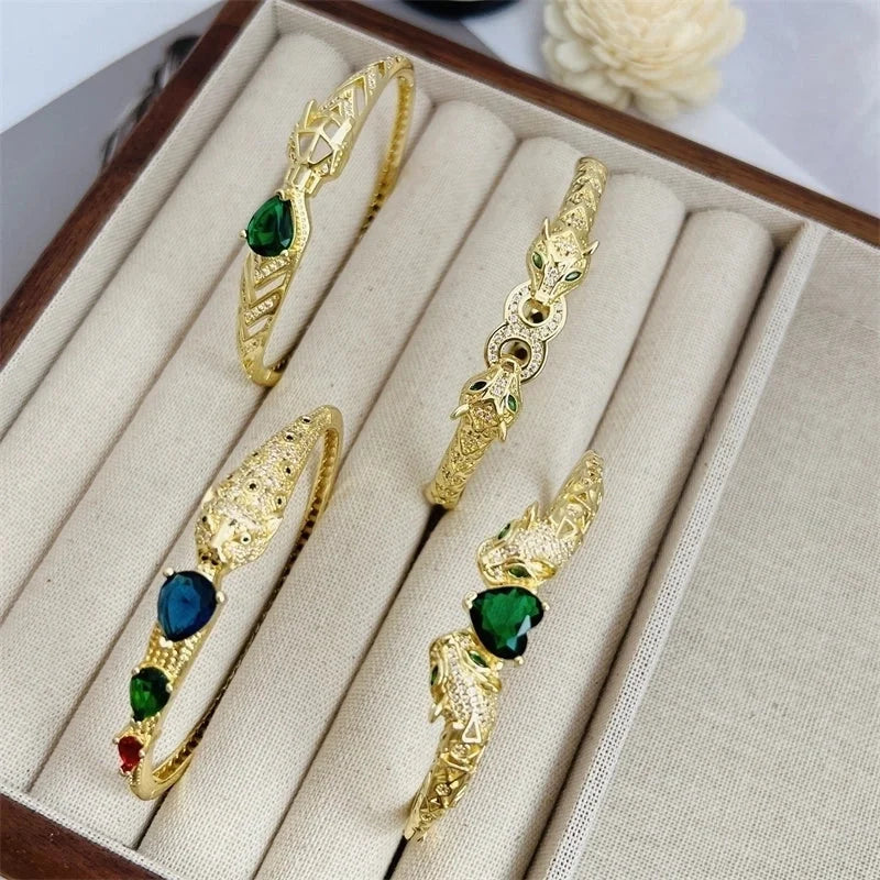 Copper 18K Gold Plated Inlay Geometric Zircon Bangle