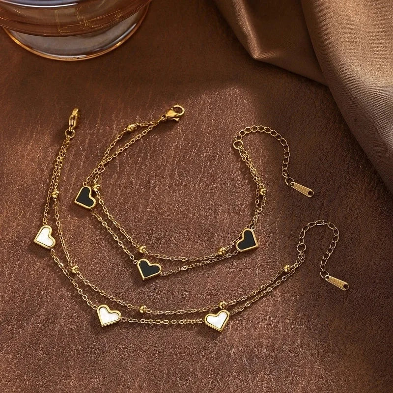 Elegant Retro Romantic Heart Shape 304 Stainless Steel Shell Cable Chain Bracelets In Bulk