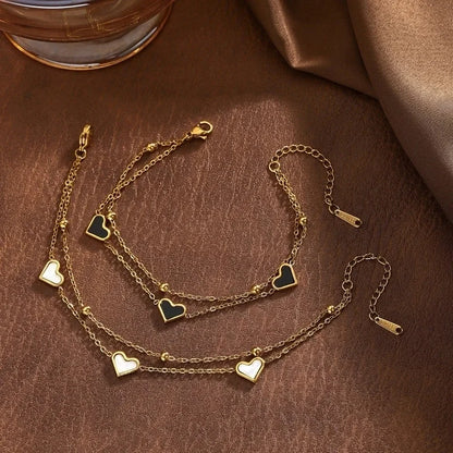 Elegant Retro Romantic Heart Shape 304 Stainless Steel Shell Cable Chain Bracelets In Bulk