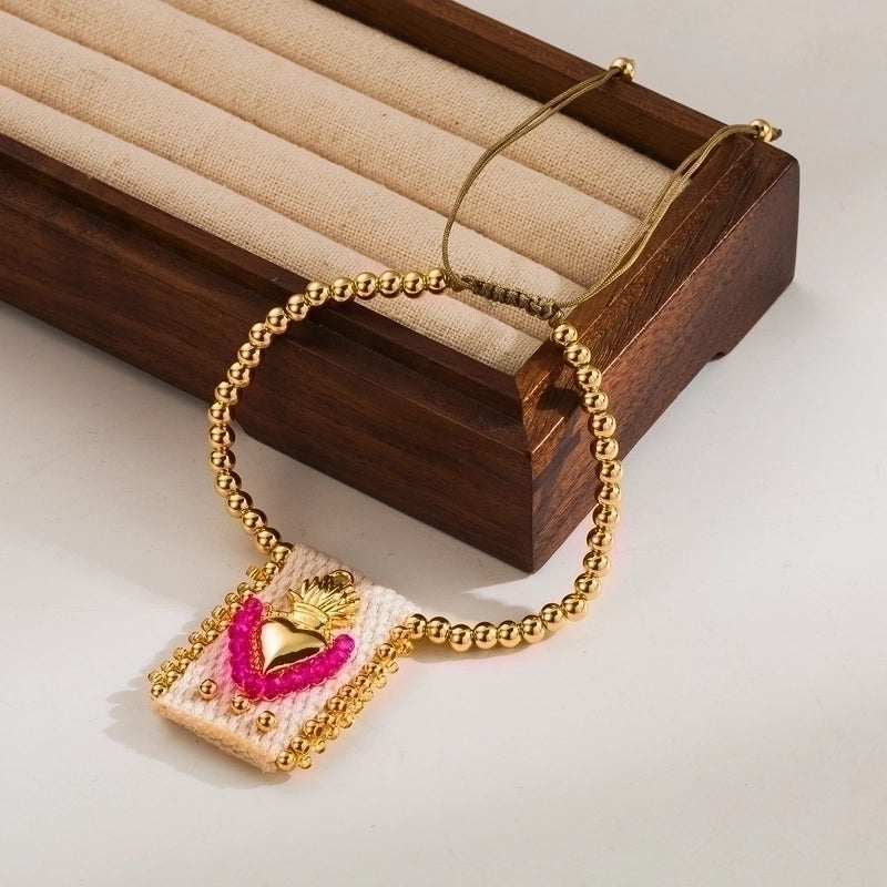 Cloth Copper 18K Gold Plated Casual Minimalist Braid Heart Shape Crown Bracelets