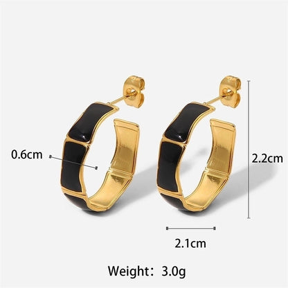 1 Pair Classic Style C Shape Enamel Plating 304 Stainless Steel 18K Gold Plated Ear Studs