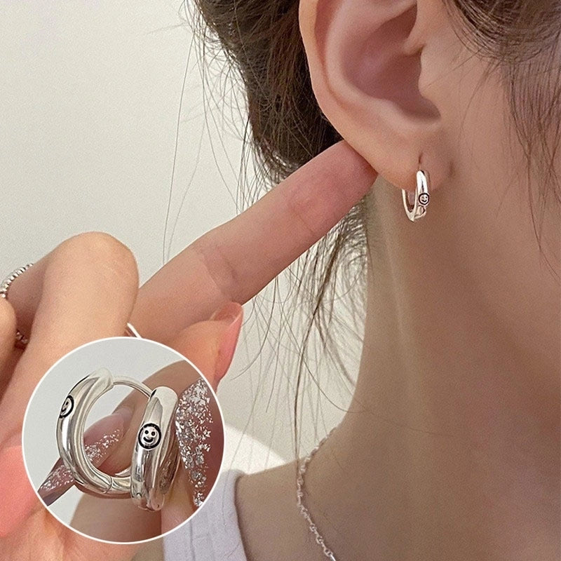 Korean Style S925 Silver Needle Personalized Geometric Double-layer Cross Circle Earrings Women's Retro Fashion Creative Earrings Ear Buckle Fashion